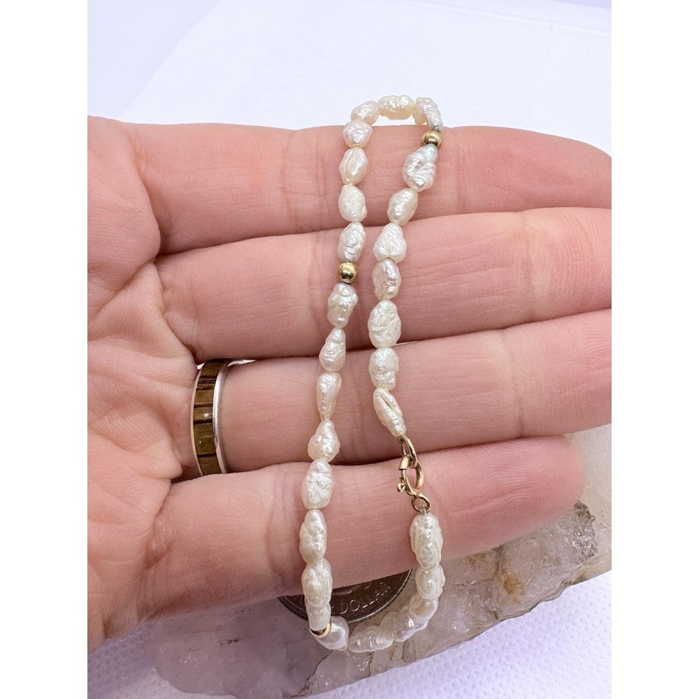 Vintage 14K Yellow Gold Freshwater Rice Pearl Bracelet 7" Minimalist 2.88g